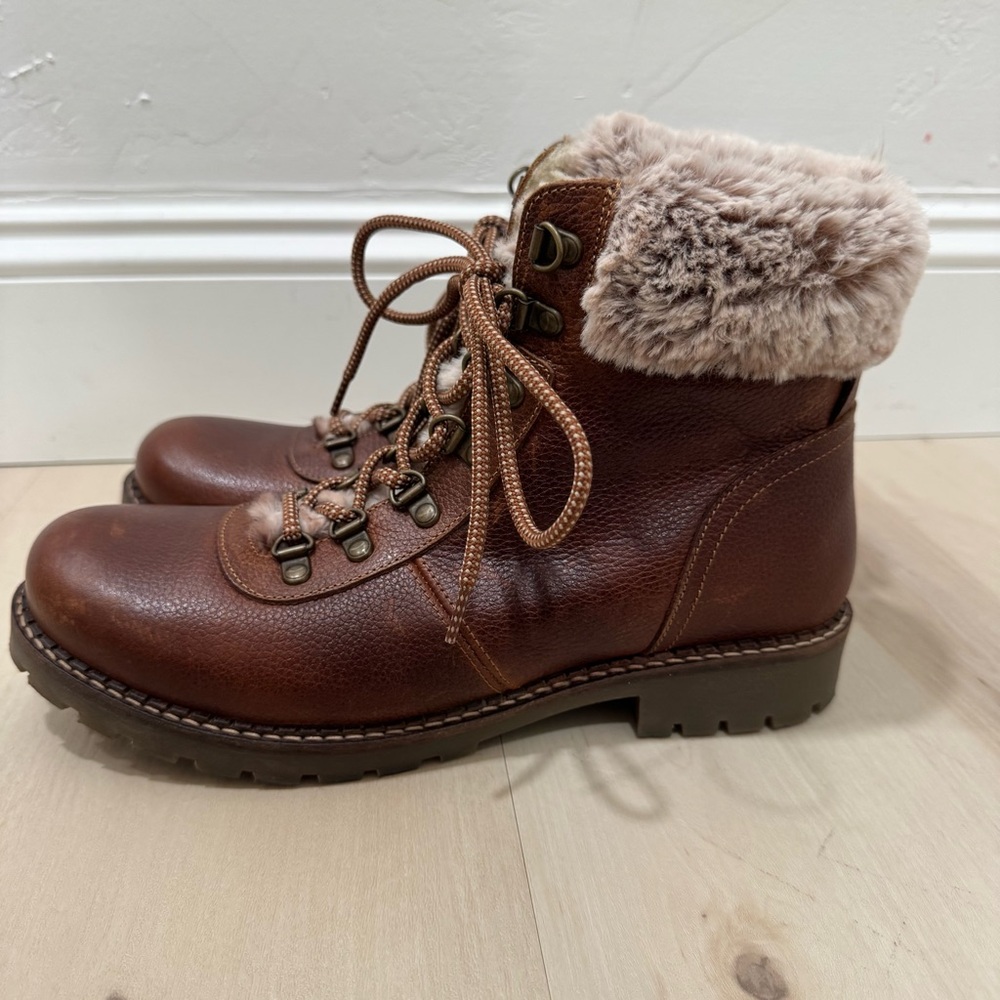 Avellini Leather Brown Lace Up Boots Winter Faux Fur Lined 41 US 10 - Picture 5 of 15
